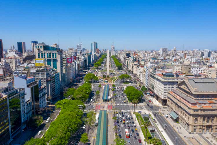 Obelisk landmark in Buenos Aires and green letters BA