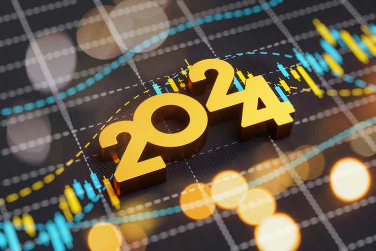 Investment And Finance Concept - 2024 Sitting On Financial Graph Background.