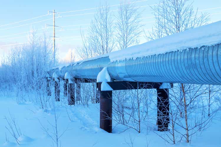 Gas pipeline pipes in winter