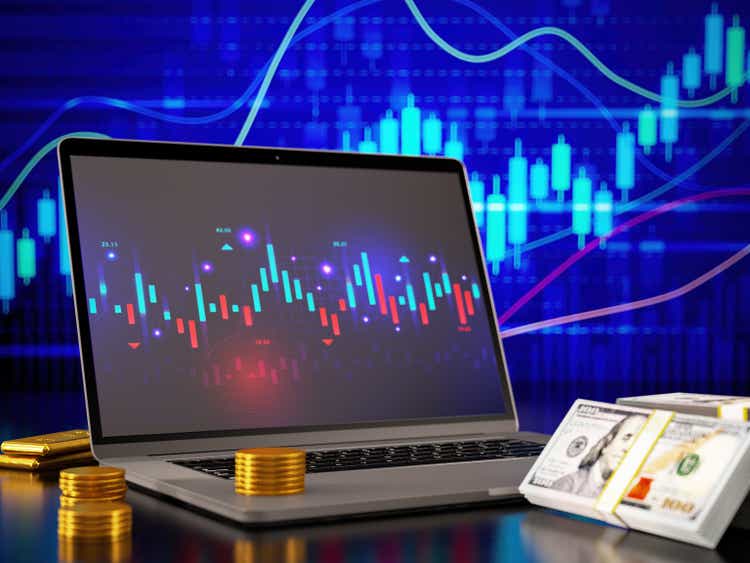 Modern Computer Monitor with Abstract Creative Financial Chart