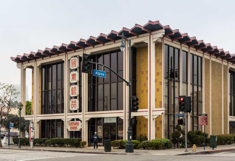 Cathay Bank on Broadway in Chinatown, Los Angeles California.