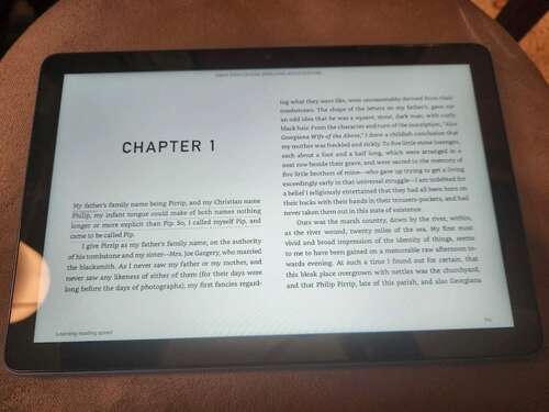 kindle app open to a book on the fire hd 10 tablet