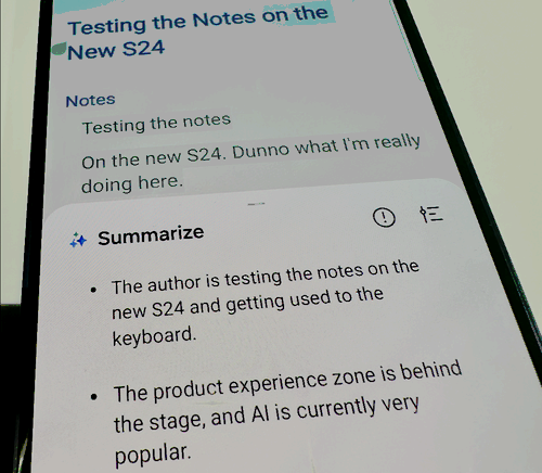 A phone displaying a fair summary of some quickly-typed notes.