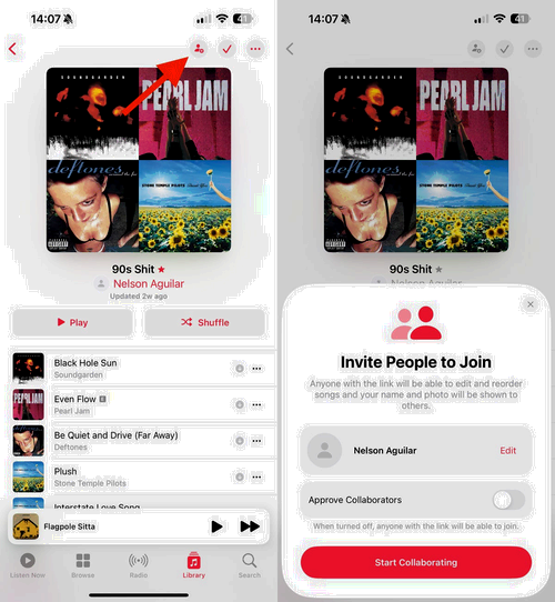 Process showing how to turn a playlist collaborative in Apple Music