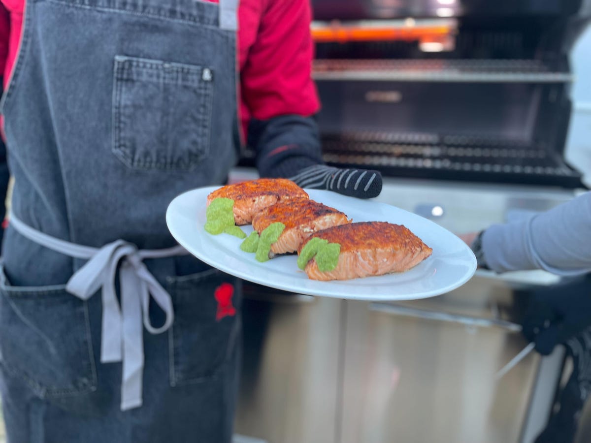 three filets of salmon on plate