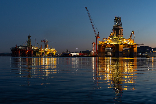 Industrial oil rig offshore platform construction site on the North Seacoast