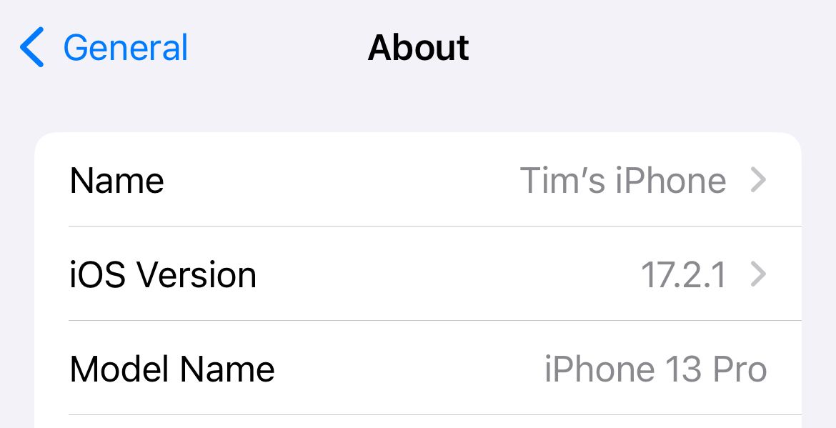 Checking the currently-installed iOS version in iPhone Settings.