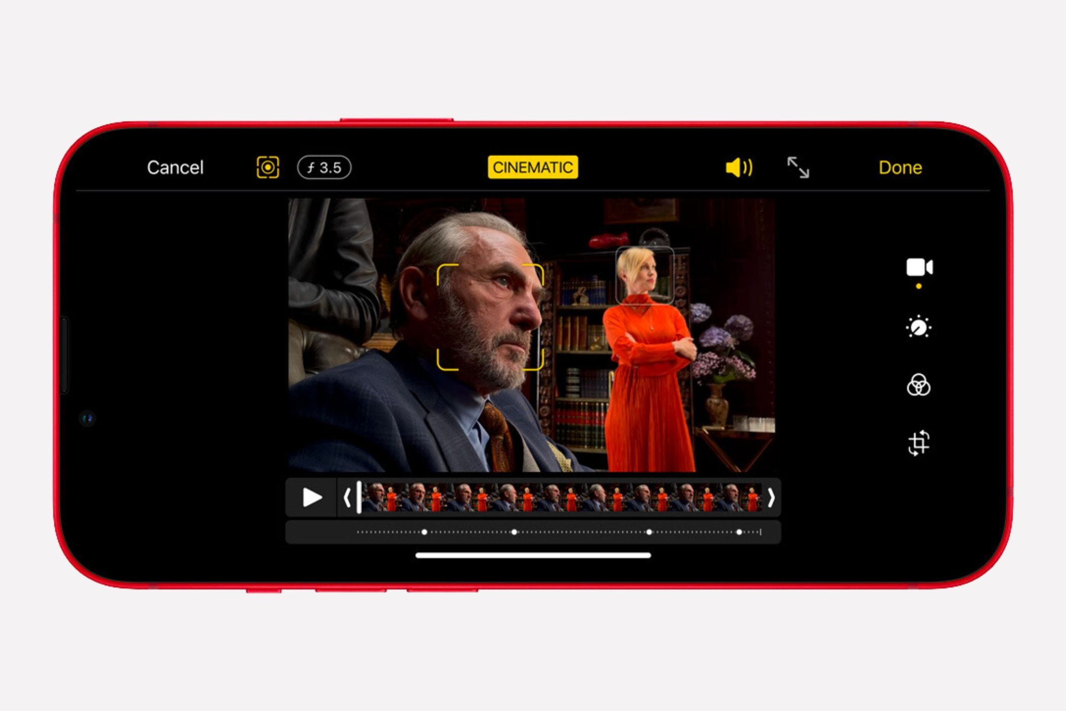 Screengrab of an iPhone with the Cinematic Mode editing options on screen. 