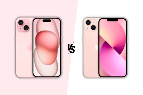 iPhone 15 in pink color beside the iPhone 13 in pink color