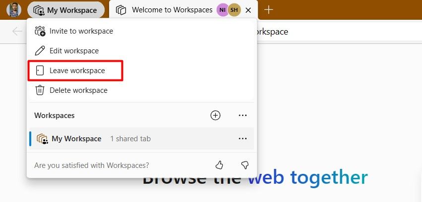 Leave Workspace option in Edge.