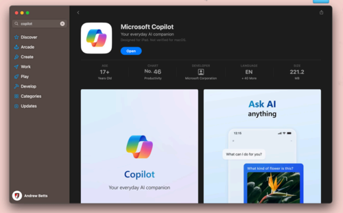 Microsoft Copilot in the Mac App Store.