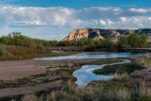 The north face of Scotts Bluff National Monument as seen from the North Platte River in Nebraska.