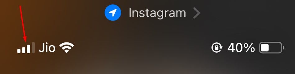 Network bar in the status bar of iPhone showing three bars of connectivity.