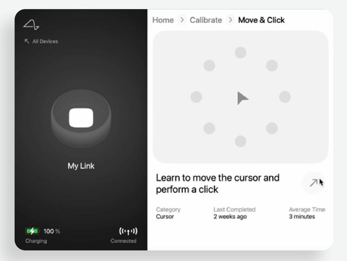 A screenshot of the calibration page of a Neuralink app designed to let people control digital devices with their minds alone