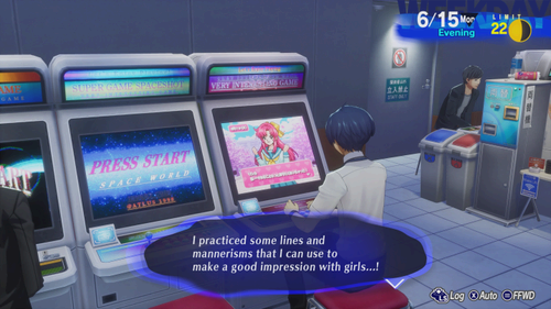 A character plays an arcade game in Persona 3 Reload.