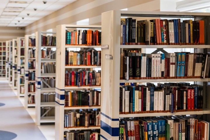 Rows and rows of bookshelves filled with books.