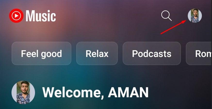 Profile icon on android YouTube Music app.