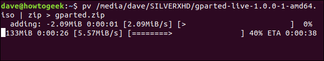 pv output for creating a zip file in a terminal window