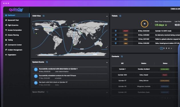 Screenshot of Quindar spacecraft management software interface