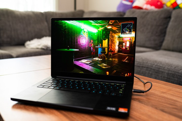 A game playing on the Razer Blade 14 gaming laptop.