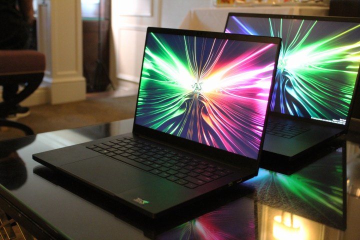 The Razer Blade 14 and 18 on a table.