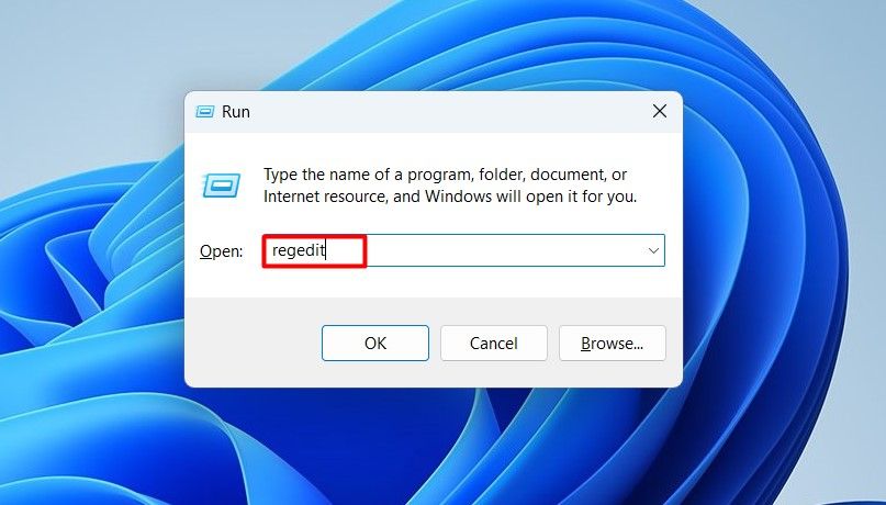 regedit command in the Run tool