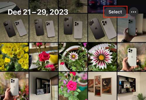 Select button in the iPhone Photos app.