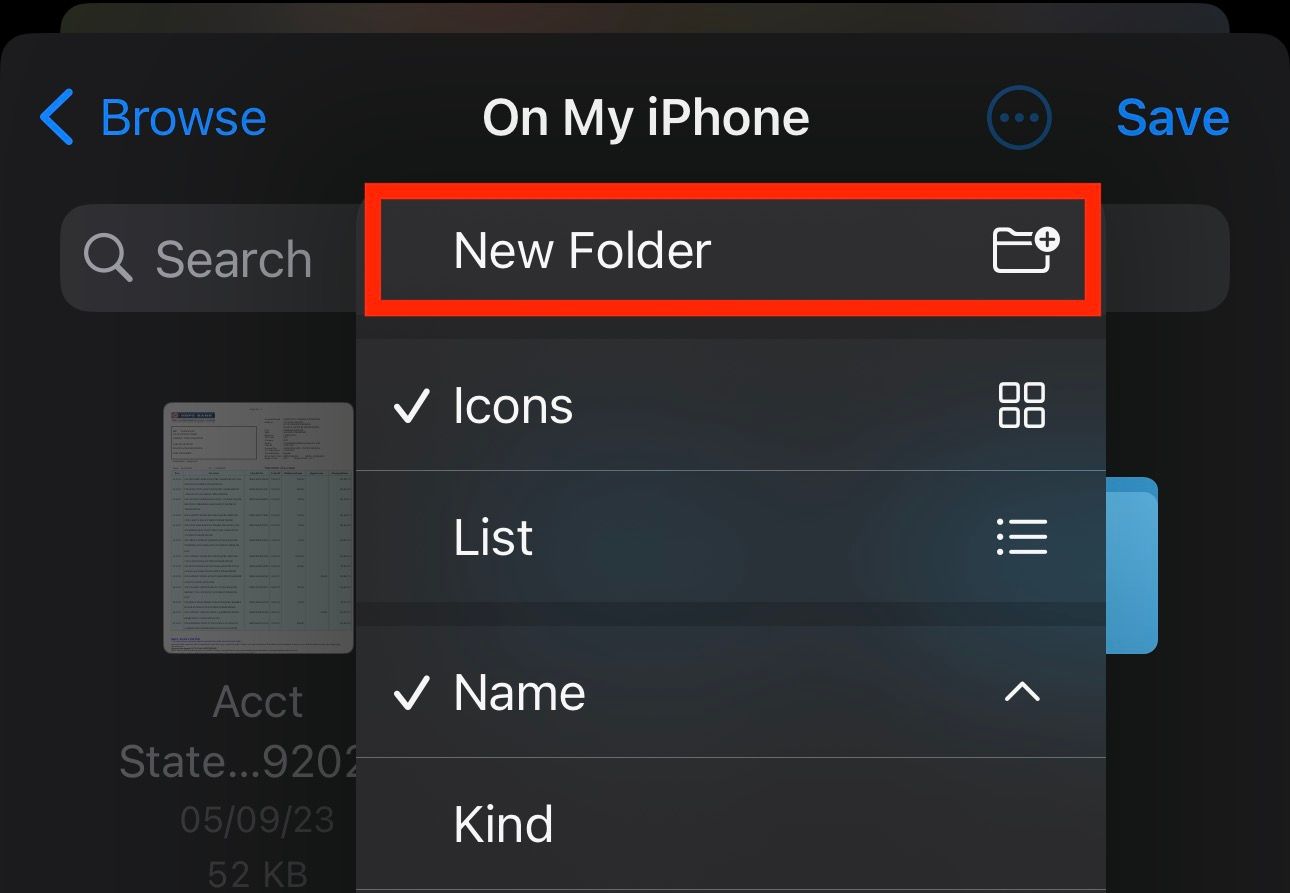 Creating a new folder in Files app to move Photos images.