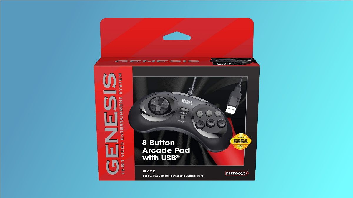 Retro-Bit Genesis controller box on blue background