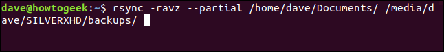 Running rsync with an argument to make it faster. 