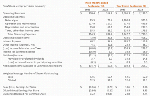 The income statement from the company