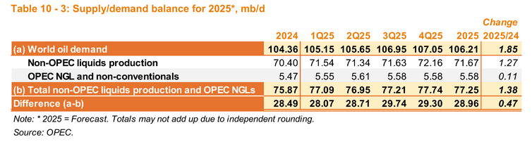 Supply/demand Balance for 2025