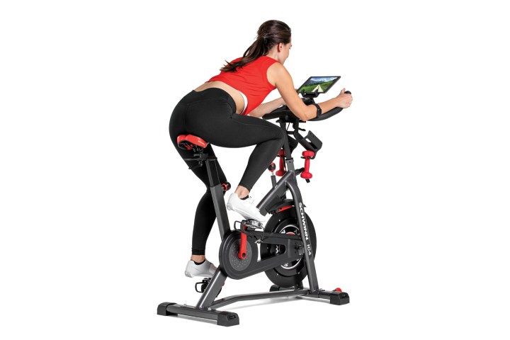 A woman riding the Schwinn IC4.