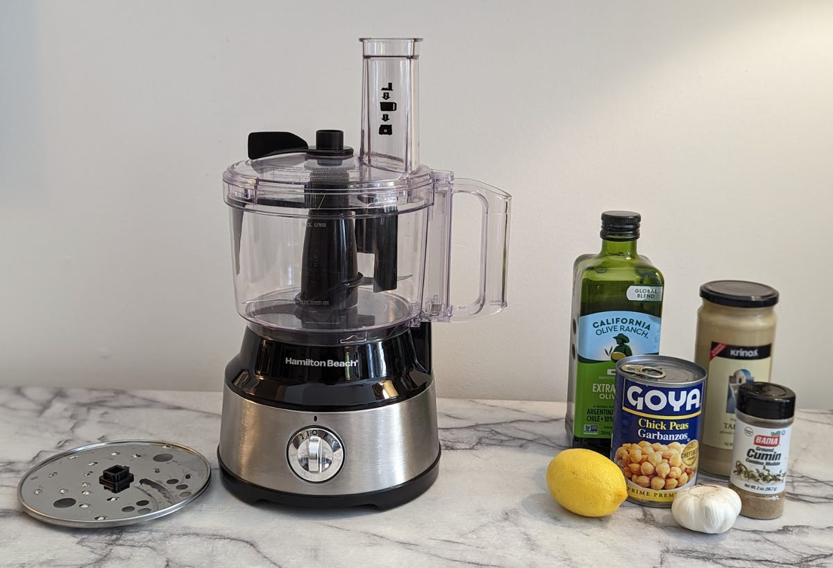 Hamilton Beach Food Processor on counter with ingredients