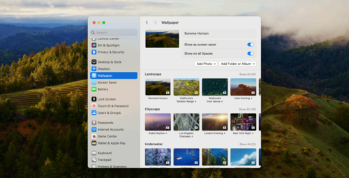 The Wallpaper settings screen in macOS.