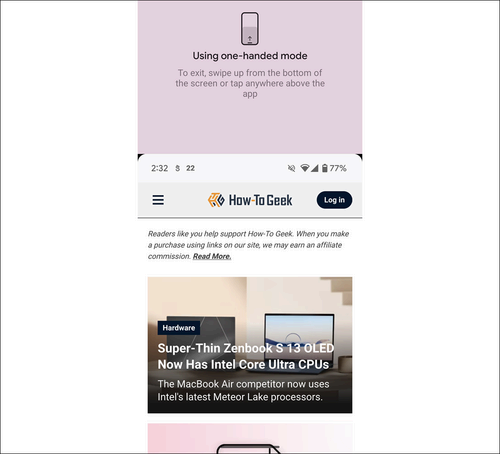 Screenshot of Google Pixel one-handed mode.