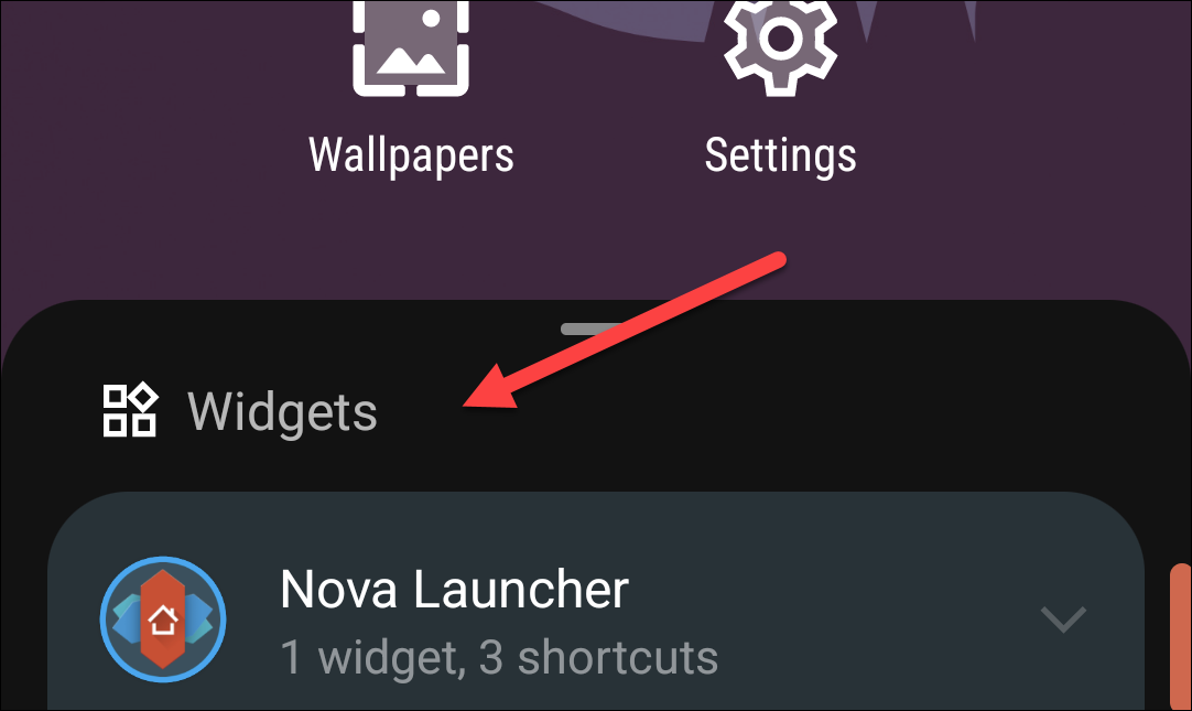 Android widgets menu.