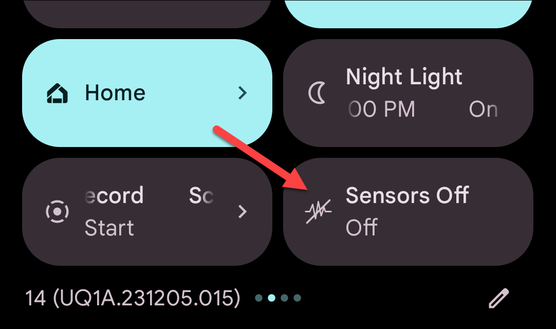 Sensors Off quick settings tile on Android.