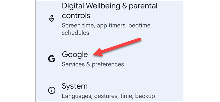 Google section of Android settings.