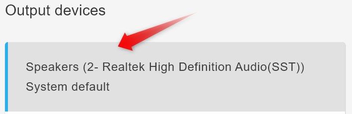 Selecting the system speakers as default in the AudioRelay app.