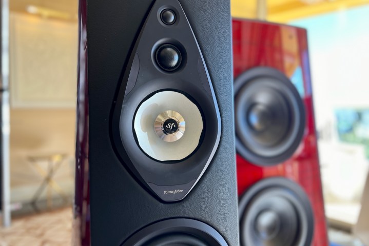 The Sonus faber Suprema tower speakers tweeters and mid driver.