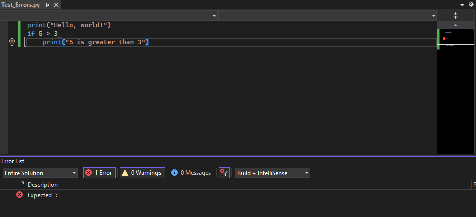 A syntax error in Python.