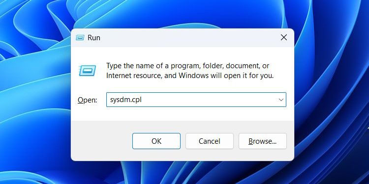 Entering 'sysdm.cpl' in Windows Run