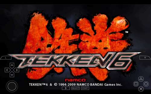 A screenshot displaying the Tekken 6 homescreen on PPSSPP emulator.