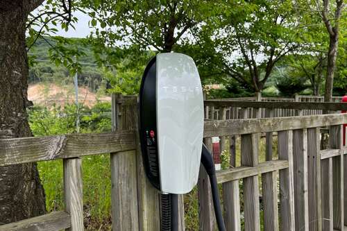 TESLA destination charger at Yeoju Premium Outlet parking lot.