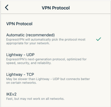 ExpressVPN protocols.