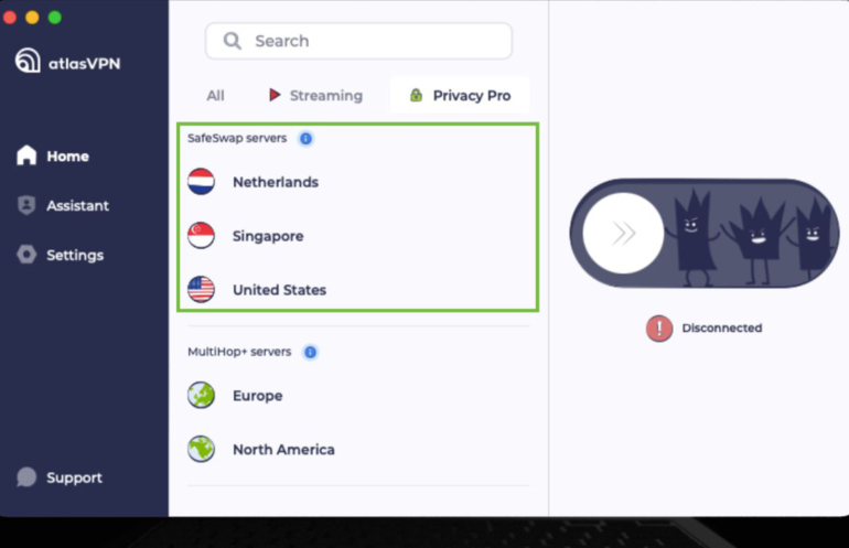 Atlas VPN SafeSwap server.