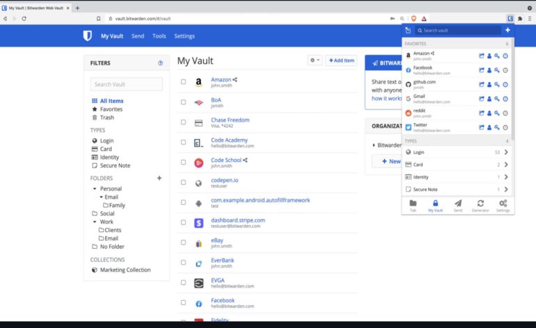 Bitwarden web vault.