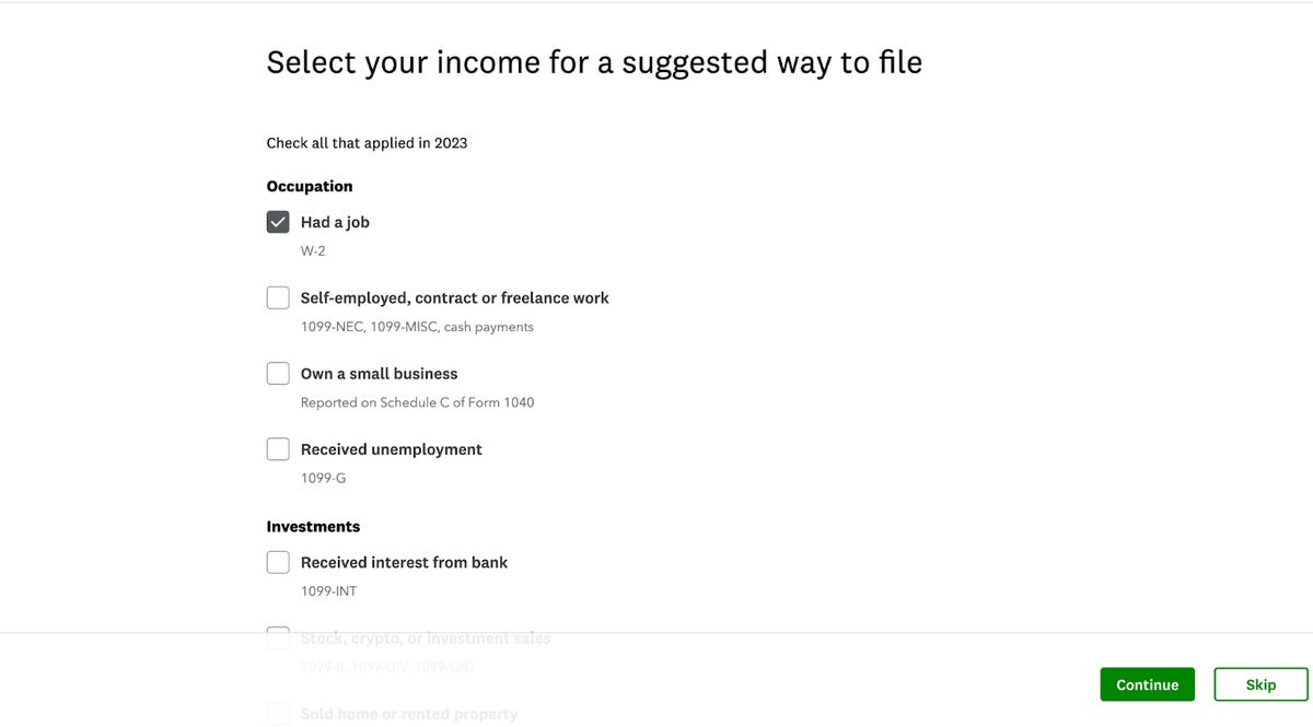 Credit Karma's Turbo Tax integration featuring income filing questions