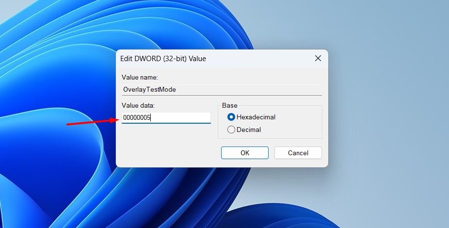 Value data in the Registry Editor